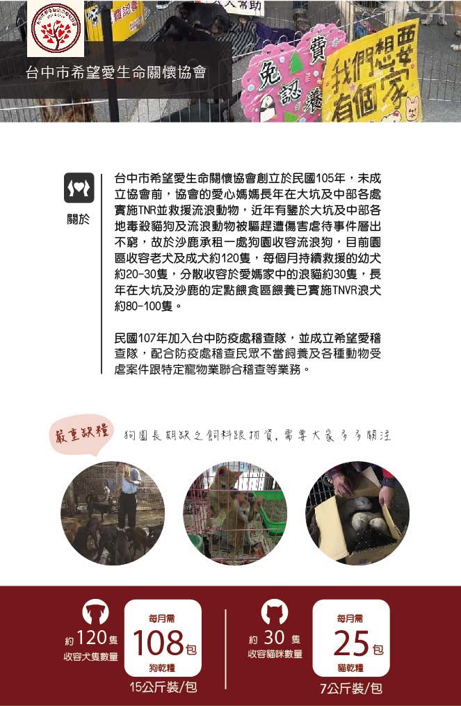 愛心團購 X 台中市希望愛生命關懷協會 │均衡營養的高蛋白狗罐頭 愛心訂購優惠價 整箱 $800